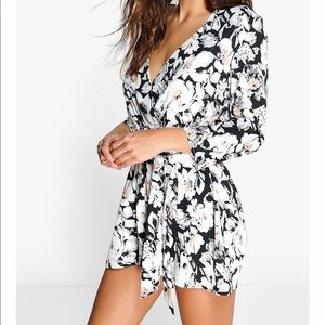 Boohoo floral playsuit romper with belt